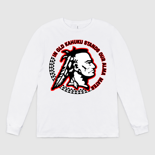 "In Old Kahuku" + Original Red Raider White Long Sleeve Crew Tee