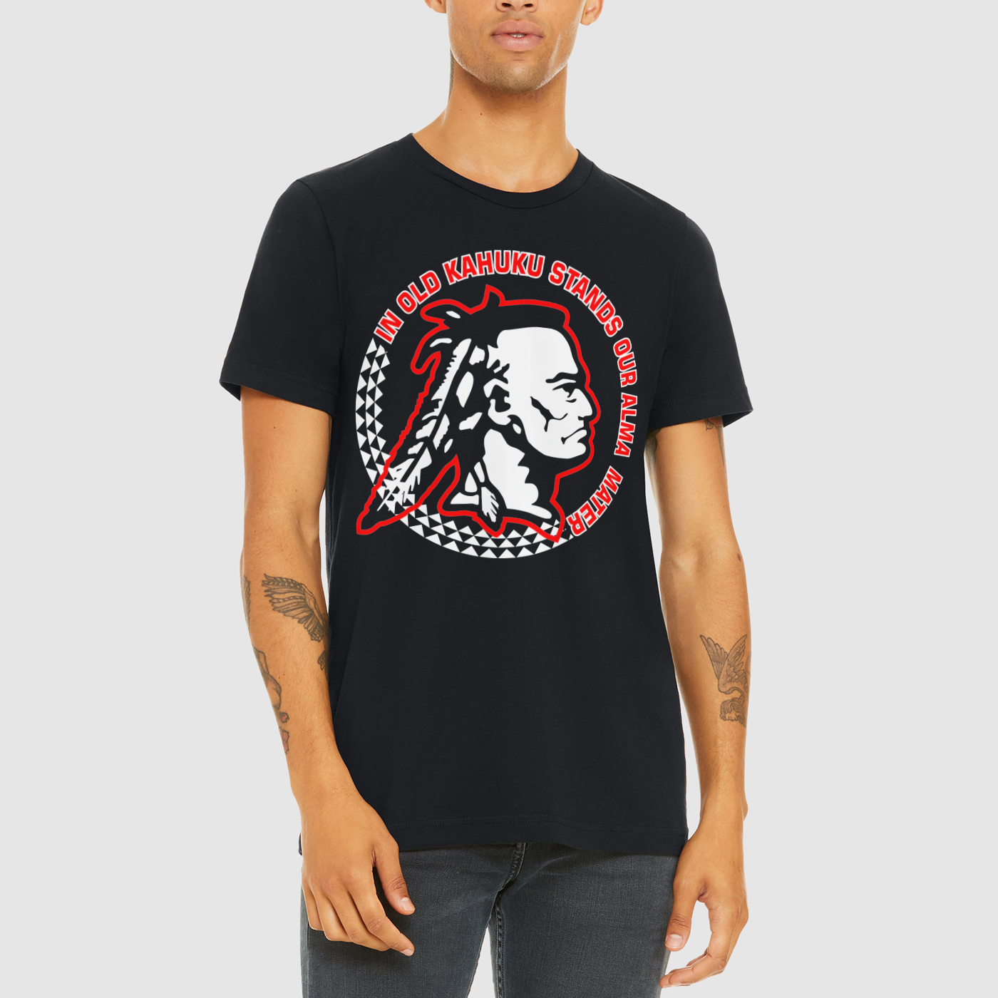 "In Old Kahuku" + Original Red Raider Black Mens Crew Tee