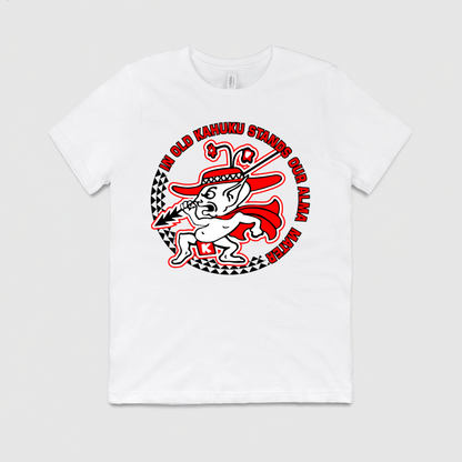 "In Old Kahuku" + OG Red Raider White Mens Crew Tee